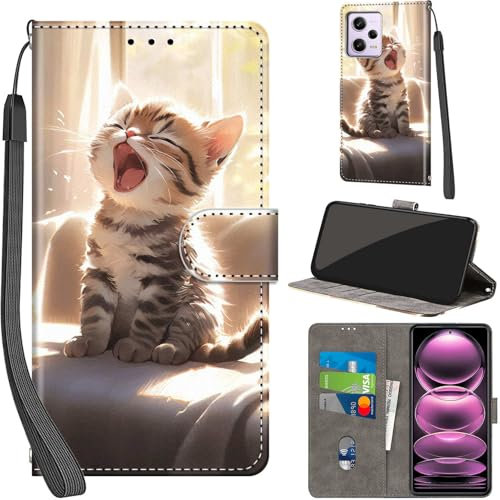 PHINIENLAND Handyhülle für Xiaomi Redmi Note 12 Pro 5G Hüllen Premium Leder Case Klappbar Wallet Magnet Kartenfach Standfunktion Schutzhülle kompatibel mit Xiaomi Poco X5 Pro 5G Cover,Katze
