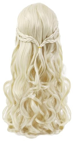 YOUYIKE Lange Lockige Perücke, 26 Zoll/65cm Weißgold Cosplay Perücke mit Pony für Frauen, DamenPerücke Lang, geschichtete, für Alltag Anime Cosplay Kostümparty Halloween Karneval