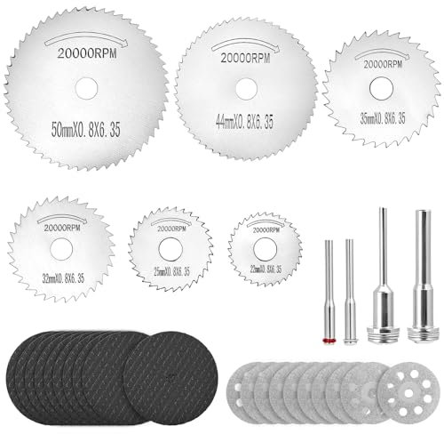 QWORK® 32 Piezas discos de corte kit, conjunto de accesorios para herramientas rotativas con discos de resina para cortes precisos en metal, madera, jade, compatible con Dremel