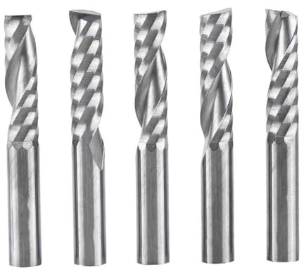 Uadme Fresas CNC Madera, 5Pcs Bits Fresa Sola Espiral 6mm, Fresa Helicoidal Longitud de Corte 22mm, para Madera Acrilico PVC