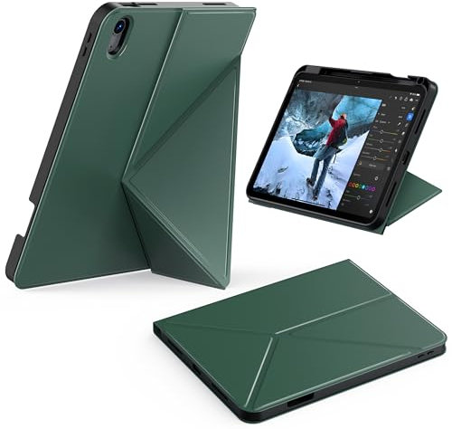 CACOE K Fold Custodia per iPad (A16) di 11a/10a generazione con portamatite 2025/2022 da 11/11, funzione auto sleep/wake per iPad 11/10 generazione, verde scuro