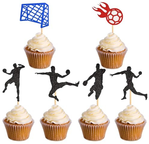 CXNXFD Handball Cupcake Topper Dekorationen, 30 Stück, Schwarz und Rot, Sport Muffin Verzierungen