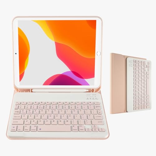 Nsyee Funda de teclado de 10.2 y 10.5 pulgadas compatible con 9ª 2021/8ª 2020/7ª generación 2019, iPad Air 3 2019, iPad Pro 2017 de 10.5 pulgadas, teclado Bluetooth desmontable delgado con diseño del