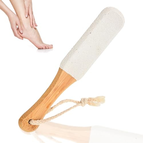 DAJING Foot Stone - Pumice Stone Exfoliating Pedicure Rasp, Wooden Handle Foot Scrubber, Callus Remover, Dead Skin Remover, Foot File for Healthy, Smooth Feet (White)