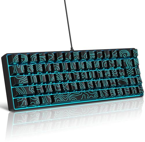 Snpurdiri Tastiera da gioco cablata al 60%, illuminazione a LED RGB, retroilluminazione blu, mini tastiera ergonomica, tastiera da ufficio compatta per PC (68 gradienti nero)