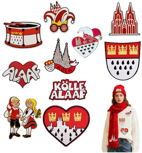 10 Stück Karneval Rot Weiss Bügelbilder Karneval Patch Set, Bestickte Aufnäher Für Kleidung, Jeans, Taschen, Hüte, Diy Reparaturflicken