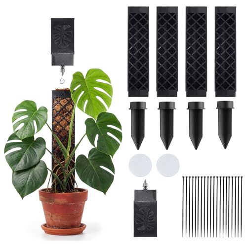 Varillas de Musgo para Plantas Trepadoras – Set de 4 Piezas con Ayuda para Riego, Tutor Ideal para Monstera y Pothos, Incluye Bridas y Accesorios para Jardín, Color Negro
