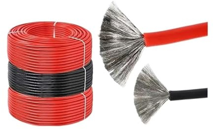 Extensión de cable fotovoltaico, Cable solar fotovoltaico 6AWG 16MM2 140A, trenzado de cobre estañado rojo y negro de 1-100 metros(Red,6AWG 16MM2-1M)