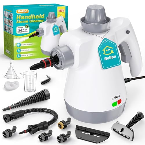 Rolipo Pulitore a Vapore Portatile, Pistola a Vapore Multifunzione Per Uso Domestico, Pressurizzato Con 12 Accessori e Blocco Di Sicurezza, Per La Pulizia Di Cucina, Bagno, Fughe, Finestre, Grasso