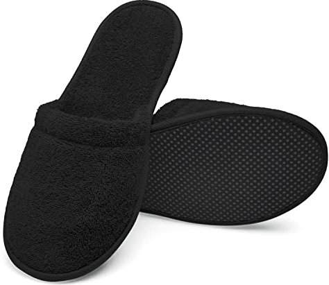 Arus Ciabatte da Bagno – 1 Paio Ciabatte Mules in Spugna 100% Cotone – Antiscivolo, Leggere, Traspiranti – Uomo Donna per Hotel, Spa, Piscina, Doccia, Viaggio, Nero, 43-46, BL-2