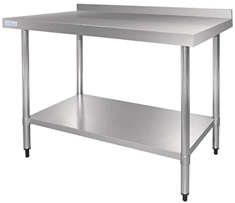 Vogue Edelstahl-Gastronomietisch mit Aufkantung 600 mm, Edelstahl poliert, einfache Selbstmontage, 90x60x70 cm, 1 Ablage, gewerbliche Küchenmöbel, GJ505