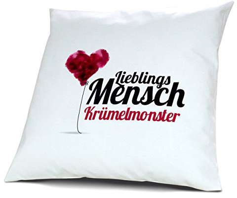 digital print Kopfkissen mit Namen Krümelmonster - Motiv Lieblingsmensch, 40 cm, 100% Baumwolle, Kuschelkissen, Liebeskissen, Namenskissen, Geschenkidee