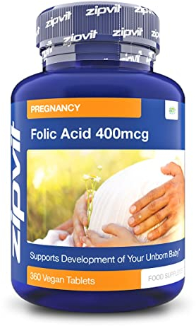 Zipvit Folic Acid 400mcg, 360 Vegan Tablets, Vitamin B9 Supplement for Pregnancy, Maternal Tissue Growth & Immune Support, Prenatal Pregnancy Vitamins for Women