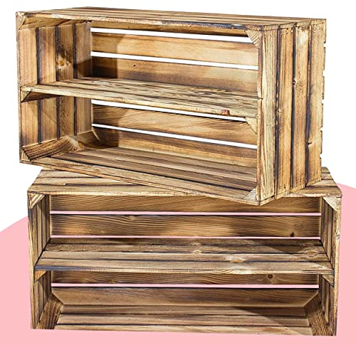 XXL geflammte Vintage Holzkiste für Schuhregale (2er Set)