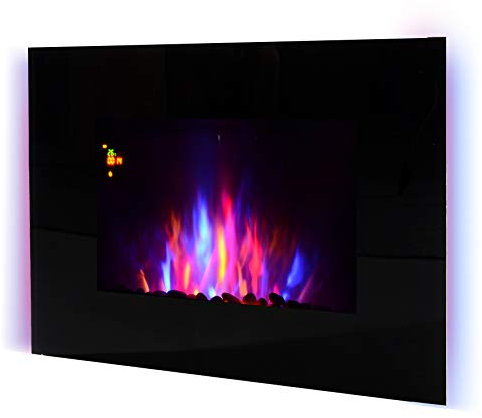 HOMCOM Camino Elettrico da Parete Potenza 1000W/2000W Effetto Fiamma 7 Colori con Telecomando 90 × 9.5 × 56cm