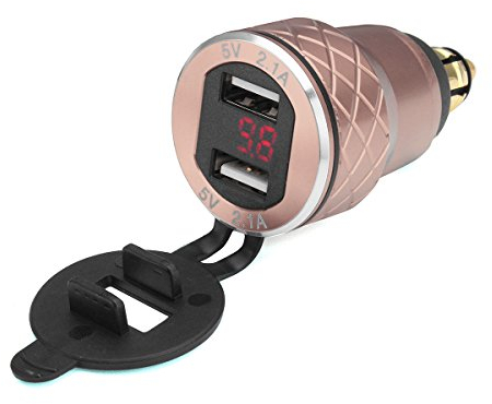 Alamor 12V-24V 4.2A Voltmètre Rouge Moto Double USB Chargeur Din Socket pour BMW Moto - Or