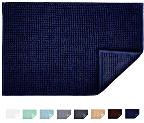 JARITTO Badematte rutschfest Badvorleger Mit Chenille Mikrofaser Badezimmerteppich Saugfähig Weich Maschinenwaschbar für Dusche Toilette 40 x 60 cm (Dunkelblau)