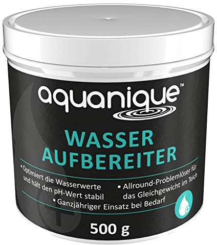 AQUANIQUE Wasseraufbereiter 500 g (für 5.000 l) | Teichwasseraufbereiter| Gleichgewicht im Teich | stabilisiert pH-Wert im Fisch-, Koi, oder Schwimmteich