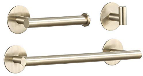 3 Pièces Adhésif Accessoires de Salle de Bain, 30cm Porte-Serviettes avec Porte-Rouleau de Papier Toilette et Crochet, Or Brossé