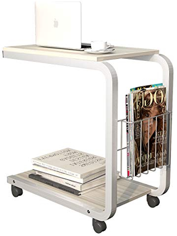 sogesfurniture Table d'appoint à roulettes, Bout de canapé de Salon en métal et Bois, Table café Table Roulant d'ordinateur Portable pour Canapé Lit, Érable BHEU-KH02-MP