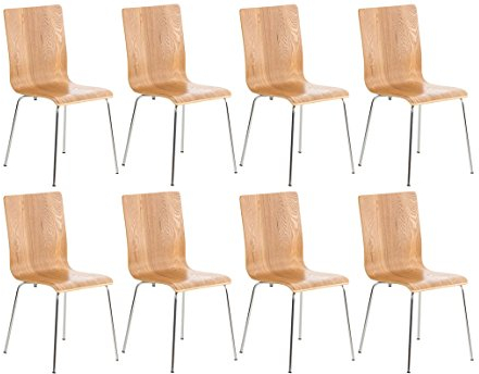 CLP 8er-Set Wartezimmerstuhl Pepe mit ergonomisch geformten Holzsitz und Metallgestell I 8X Konferenzstuhl erhältlich, Farbe:Eiche