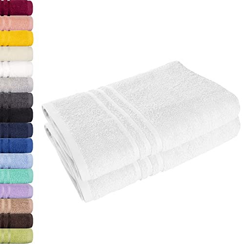 Lavea 2er Set Saunatuch 80x200 cm – Hochwertige, Saugstarke Saunatücher aus 100% Baumwolle, Frottierserie Elena – Waschbar und Strapazierfähig - Weiß