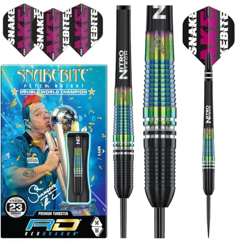 Peter Wright Snakebite World Champion Torpedo SE 23 Gram Professionelles Dart-Set mit Flights and Shafts (Stems)