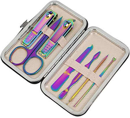 Giftik 7-teiliges Regenbogen-Maniküre-Set für Frauen, professionelle Edelstahl-Nagelknipser, Pediküre-Set für Mädchen, tragbare Tasche für Reisen und Zuhause (7-teilig)