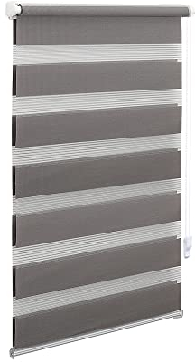 OBdeco Doppelrollo Duo Rollo Klemmfix ohne Bohren B40cm x H130cm(Stoffbreite 36 cm) Grau für Fenster lichtdurchlässig und verdunkelnd