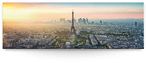 Wandbild Skyline Paris Eifelturm Sunset - 150cm x 50cm Leinwand auf Fertigrahmen + Aufhänger