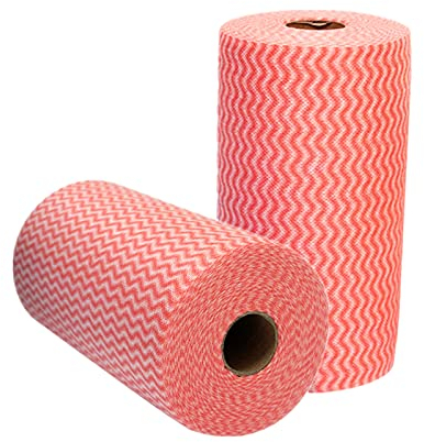 JINYUDOME J Cloths On Rolls,Reusable Cleaning Cloths, Kitchen Cleaning Towels,Soft and Durable, Total Pack of 200, Red.