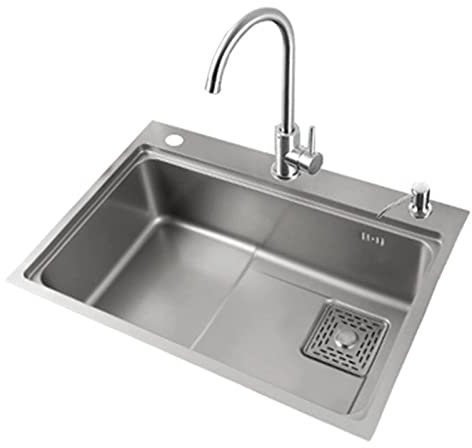 HGTRH Grand évier De Cuisine 2 Bac avec Double Vasque, évier INOX Anti Rayures avec Inoxydable Brossé Robinet Et Distributeur De Savon Planche à Découper en Bois Affleurant/Montage Supérieur