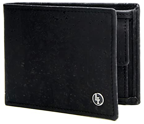 Locklair Sleek Wallet aus veganem Korkleder, Männer Geldbörse mit RFID-Schutz, Herren Portemonnaie Kork, Geldbeutel vegan und nachhaltig (Schwarz)