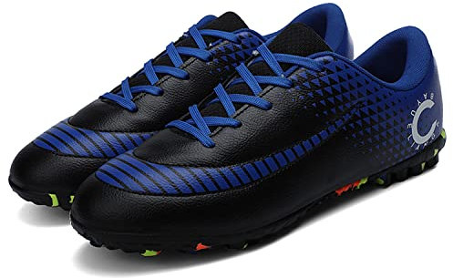 YHLLZY Boys Football Boots Kids Football Shoes Astro Turf Trainers Girls Soccer Athletics Training Shoes Teenager Outdoor Sport Shoes Sneakers Black Blue 4UK