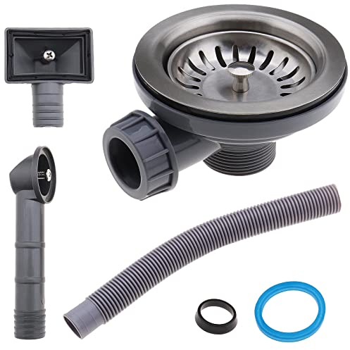The Lord of the Tools Set of 3 Kitchen Sink Collection Metal Sink Drain Strainer Stopper Waste Plug Kit with Square and Round Overflow Lids Kitchen Sink Accessory 120mm for 4.6cm Sink Hole
