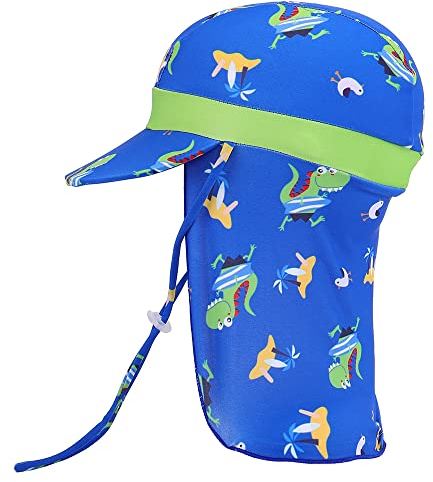 MK MATT KEELY Schirmmütze Kinder UV Schutz 50+ 1-10 Jahre Mädchen Jungen Elastische Sonnenhut mit Nackenschutz,Blauer Dinosaurier