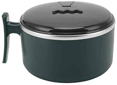 Instant Noodle Bowl, Insulated Bowls with Lids, 304 Stainless Steel Double Layer Heat Insulation Food Container Ramen Bowl with Handle, Large Capacity Soup Mug for Kitchen Dorm(Dark Green)
