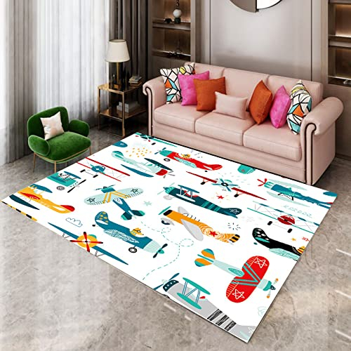 Teppich Wohnzimmer Kurzflor Flugzeug Kurzflor Teppich Super Soft,Tepich für Esszimmer & Schlafzimmer, Anti-Rutsch Unterseite,Kinderteppich Kinderzimmer