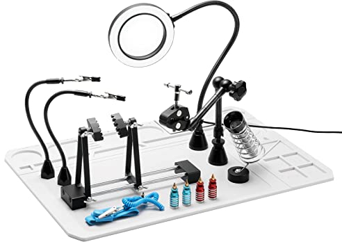 SainSmart 2-in-1 Luxuriöses Löt-Set mit Premium-Silikon-Lötmatte, kippbarem Platinenhalter mit 5-facher LED-Lupe, extra großer und stabiler Grundplatte, magnetische Klammern, ESD-sicher