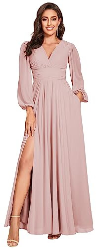 vintys Damen One Shoulder Brautjungfernkleider Lang 2024 Schleife Formelles Kleid mit Schlitz VS104, Dusty Rose, 38