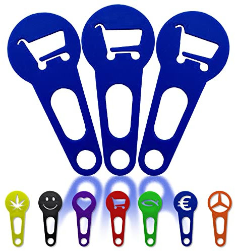 3 x Einkaufswagenlöser zum abnehmen als Schlüsselanhänger; Einkaufswagenchip sofort abziehbar 3 Stück im Set; Handmade (Blau, Einkaufswagen)