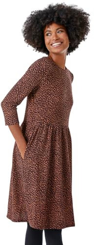 Roman Originals Shift Dress with Pockets for Women UK - Ladies Summer Autumn Winter Smart Casual Work Short 3/4 Sleeve Tunic Knee Length Pleated Gathered Waist Tea Loose - Bronze - Size 20