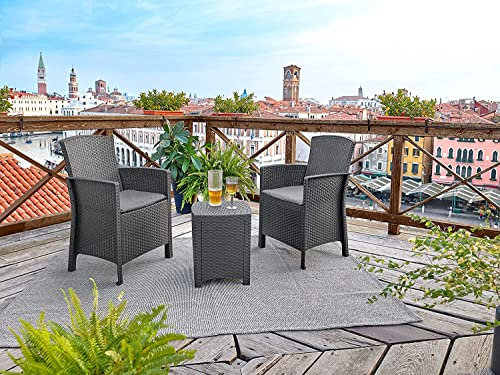 Dmora - Lounge-Set für den Außenbereich Jupiter, Garten-Set mit Kissen, Lounge-Set für den Innenbereich in Rattan-Optik, 100% Made in Italy, Anthrazit