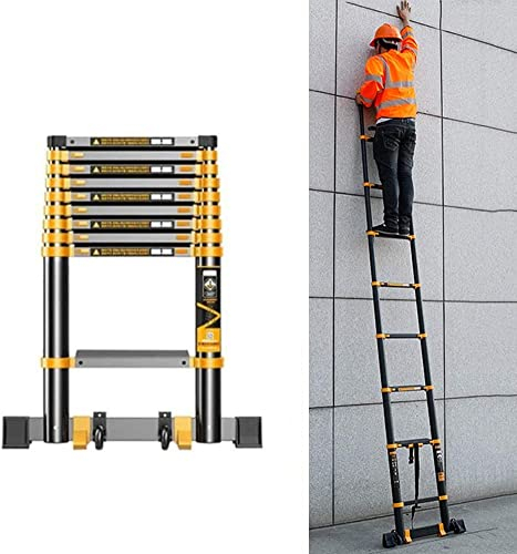 Klappleiter Leitern, ausziehbare Teleskopleiter hoch, Multi-Positions-Telesladder mit Stabilisatorstange und Rädern (Color : 3m/7.5ft)