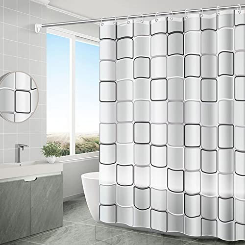 ANAZOZ Rideau de Douche, 150x200cm, Motif à Grands Carreaux, Blanc Noir, PEVA, Rideau De Baignoire Anti-moisissure avec Anneaux