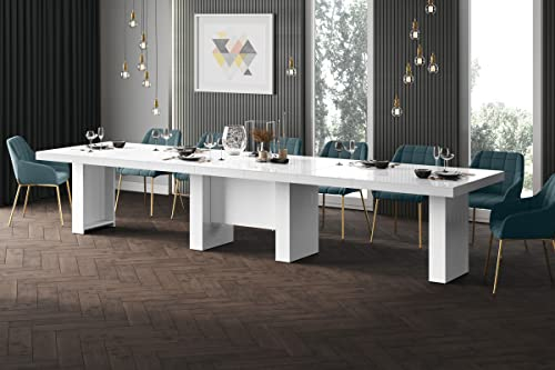 designimpex Design Konferenztisch Tisch HLA-111 Hochglanz XXL ausziehbar 160-400cm, Farbe:Weiß Hochglanz