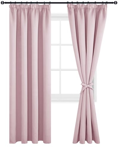 DWCN Blickdichte Vorhänge mit Kräuselband, Verdunkelungsvorhänge mit Vorhang-Krawatten Vorhänge Kinderzimmer Schlafzimmer Kälteschutz 2 Stücke, Blush Pink, 245x140cm (Höhe x Breite)