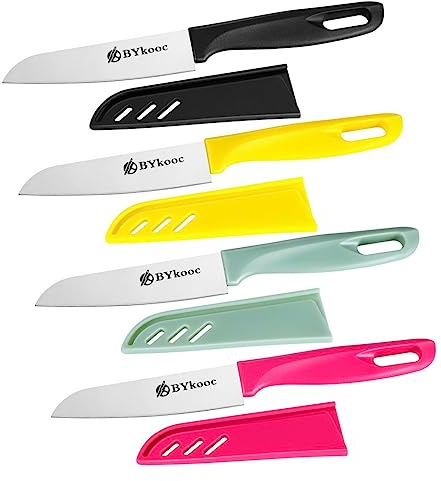 BYkooc 8 pieces Paring Knives (4PCS Peeling Knives and 4PCS Knife Sheath), Ultra Sharp Vegetable and Fruit Knife,German Steel Small Kitchen Knife with PP Plastic Ergonomic Handle