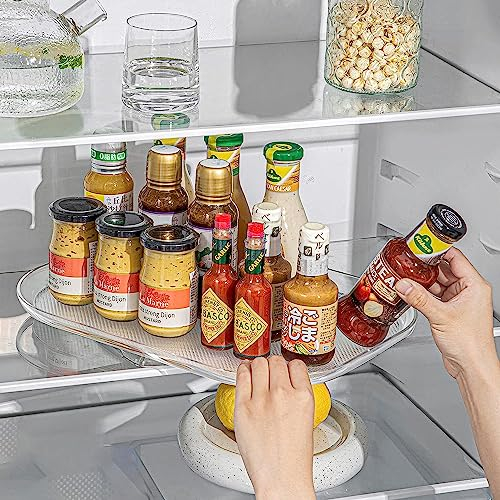MUDEELA Fridge Turntable, Transparent Turntable for Kitchen Cupboard, 360° Rotatable Organiser for Fridge, Bathroom, Cupboard, Food-Safe
