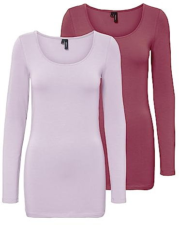 VERO MODA Female Long Sleeve Blouse 2 Pack, Pink/Purple (1 x Hawthorn Rose / 1 x Lavender Fog), M